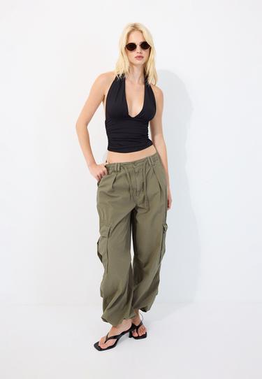 Ruched halter top with neck tie — Black 2