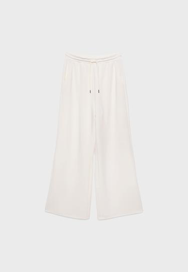 Soft-touch palazzo jogger trousers — Stone 7