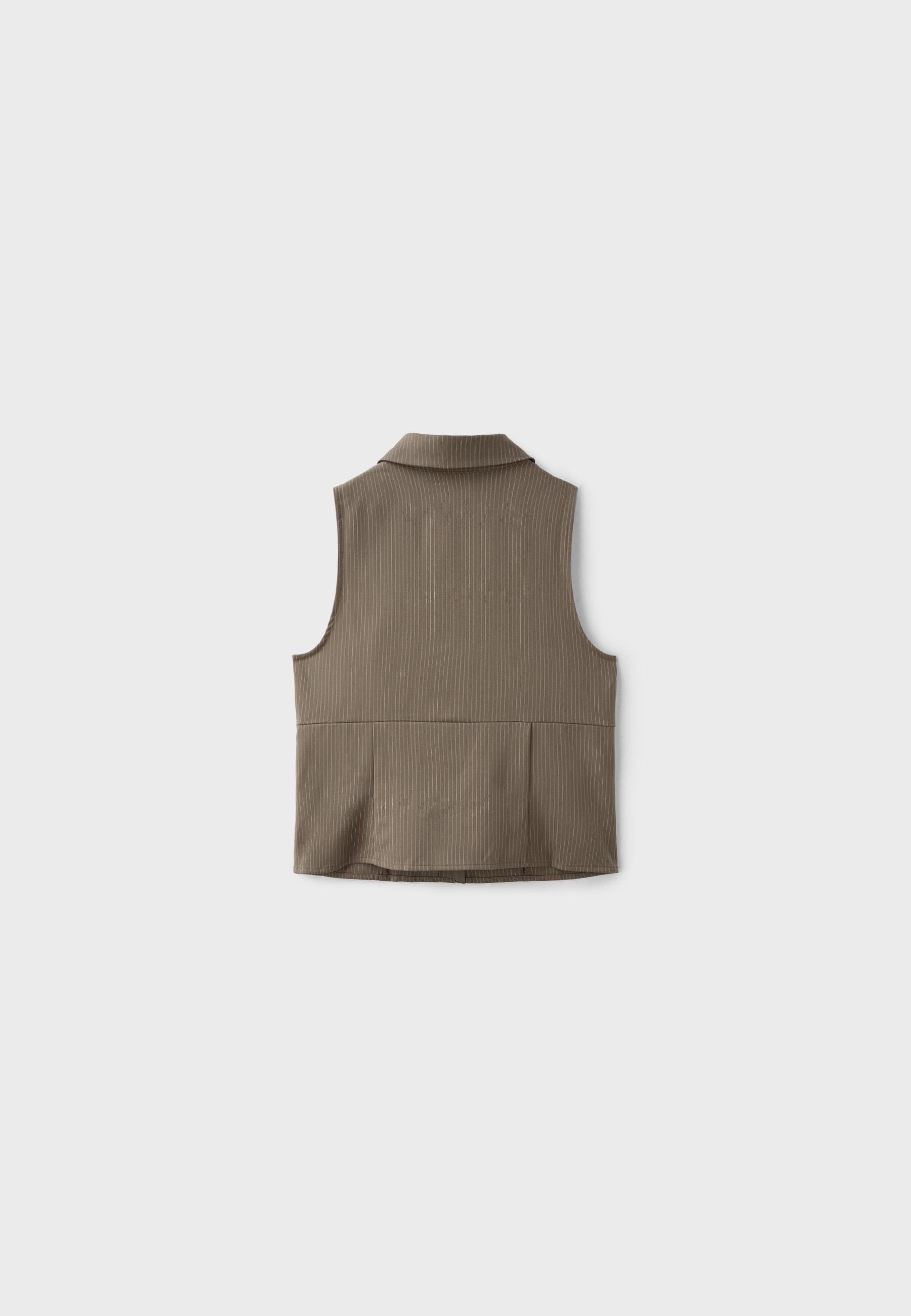 Sleeveless press stud top — Khaki