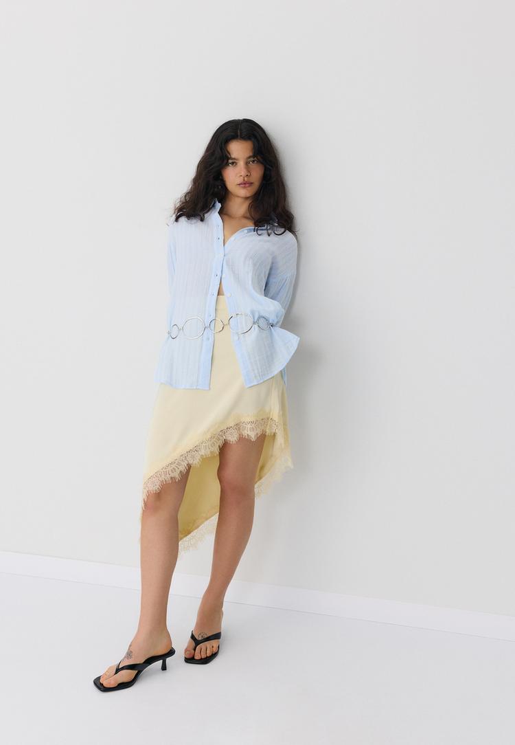 Stradivarius Μπλούζα Basic Με Διπλό Ύφασμα Σιέλ Xs