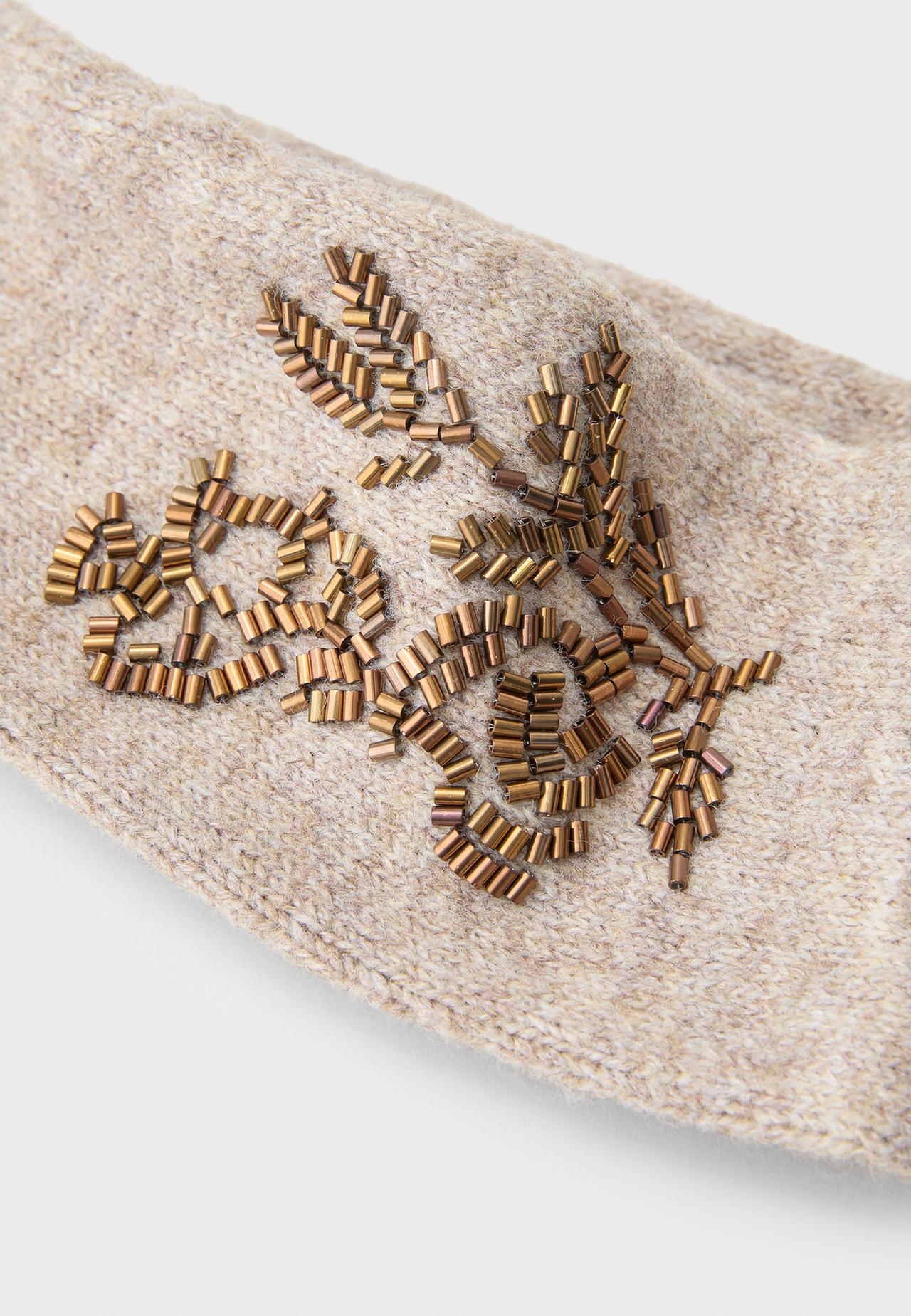 Embroidered knit headband — Beige