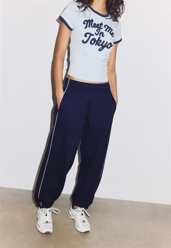 Stradivarius Jogger Trousers With Piping Navy Blue Xs