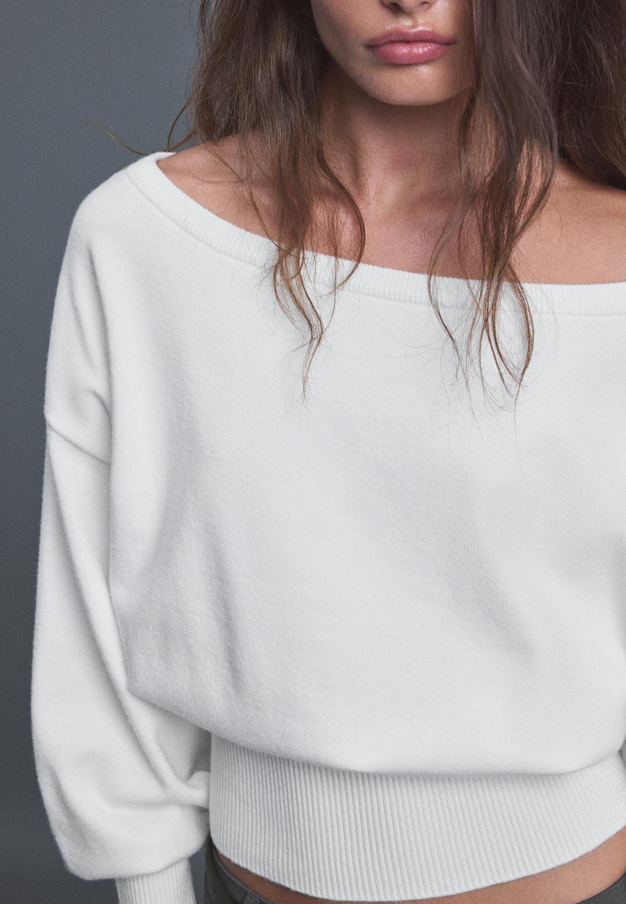 Asymmetric ribbed hem knit jumper — Ecru