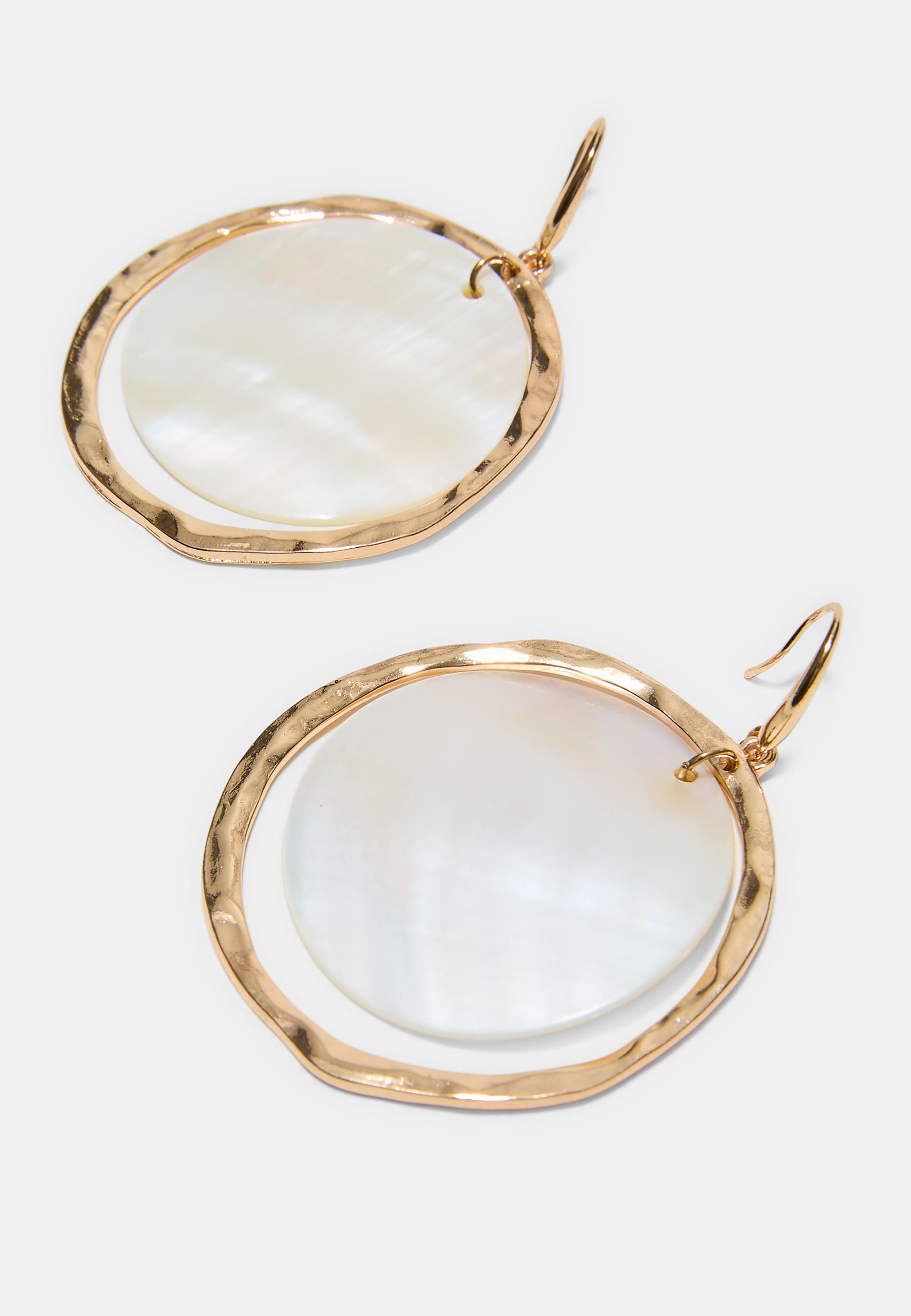 Mother-of-pearl effect circular hoop earrings — Gold