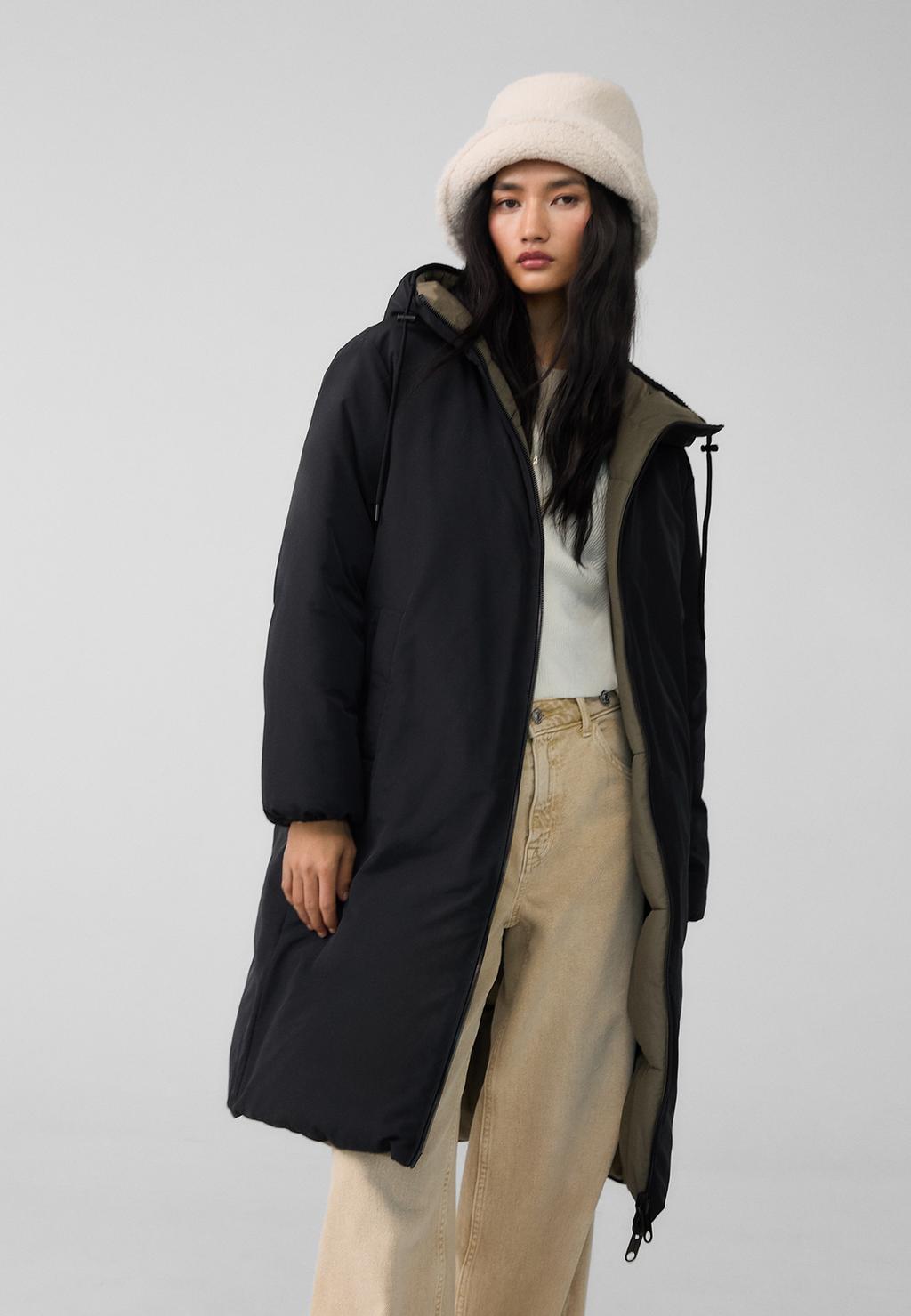 Long reversible puffer coat