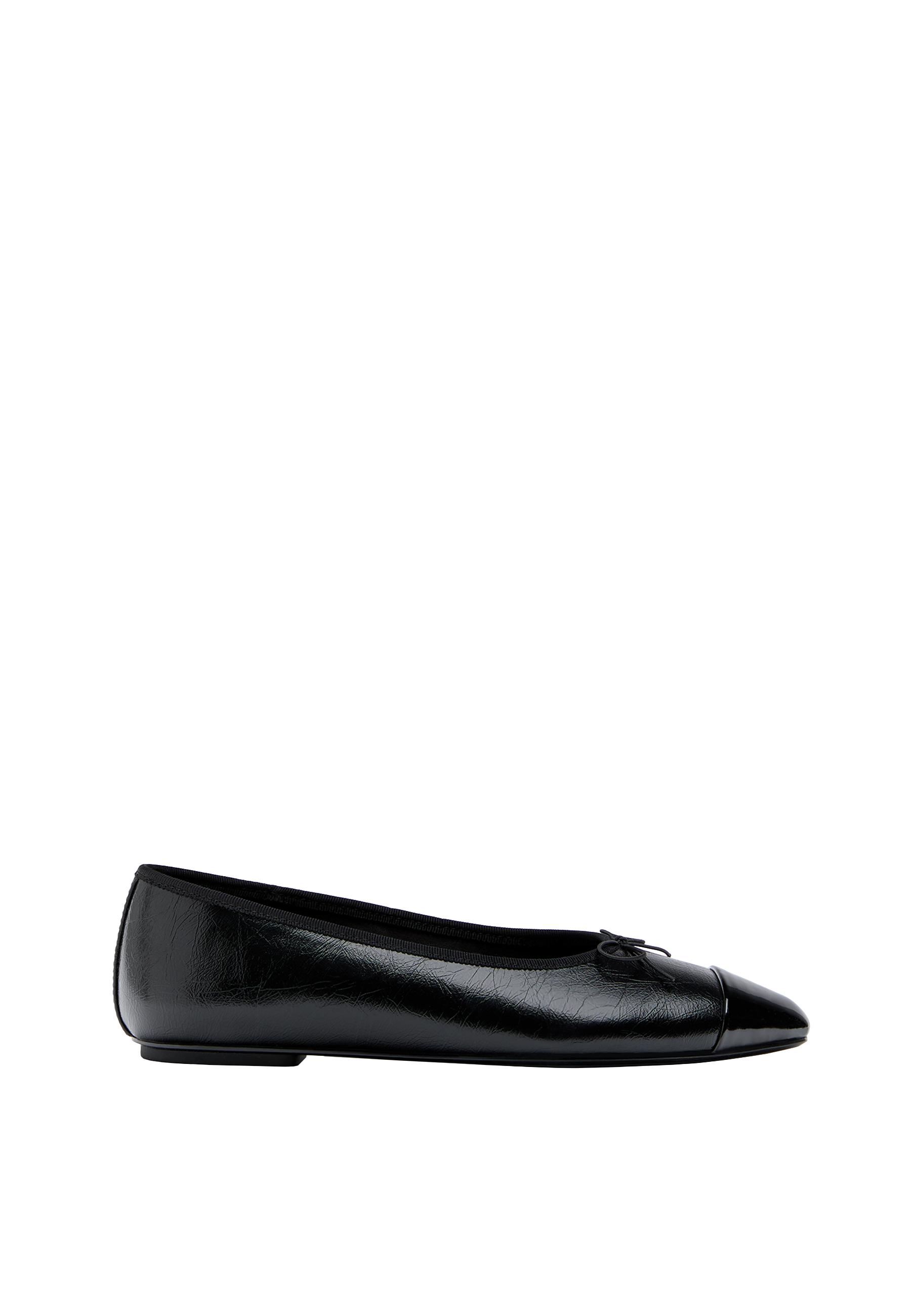 Bow detail leather effect ballet pumps — BLACK