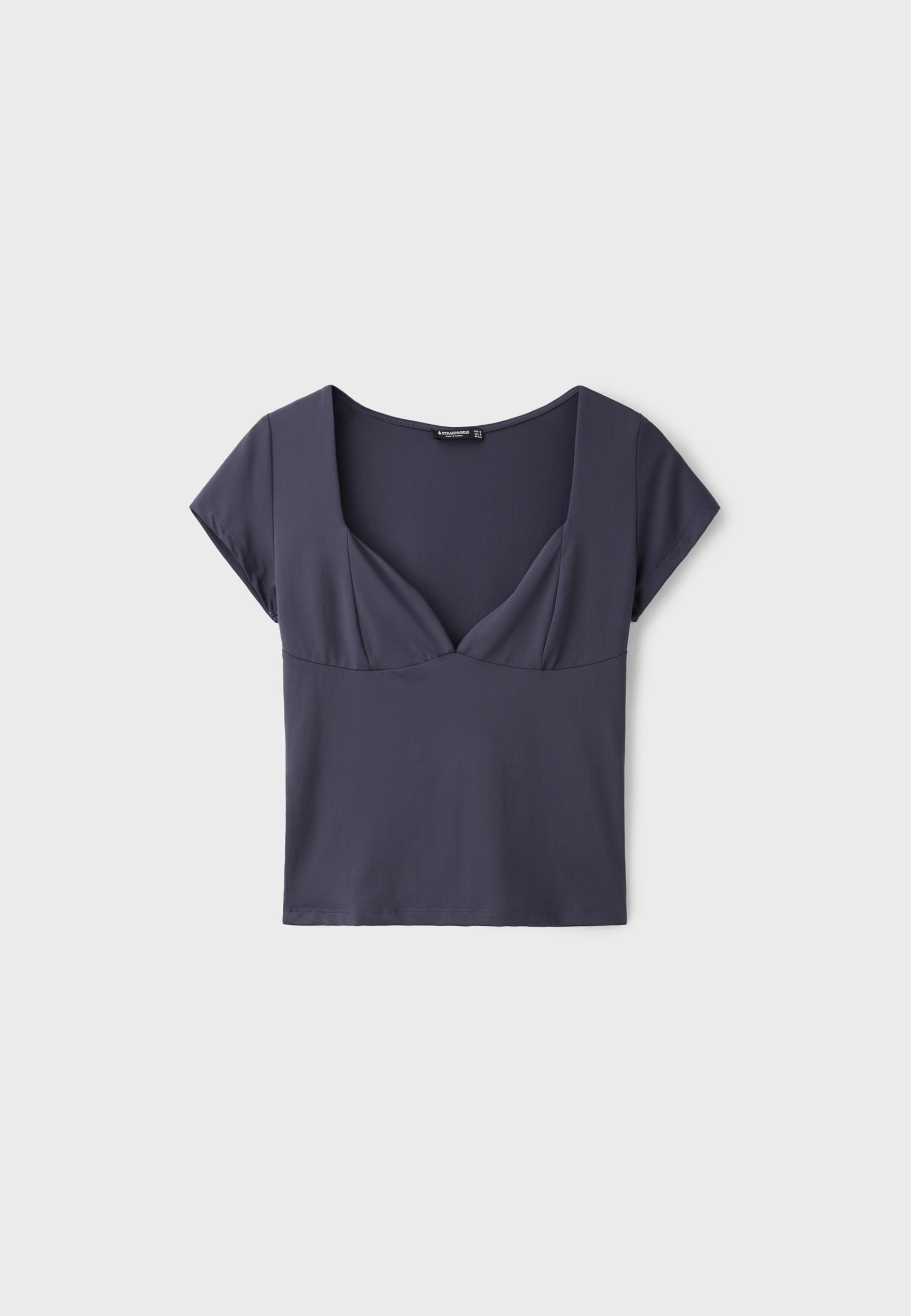 Polyamide V-neck cap sleeve T-shirt — Dark grey
