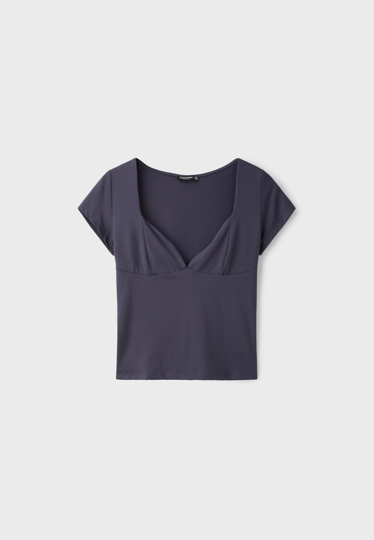 Polyamide V-neck cap sleeve T-shirt — Dark grey