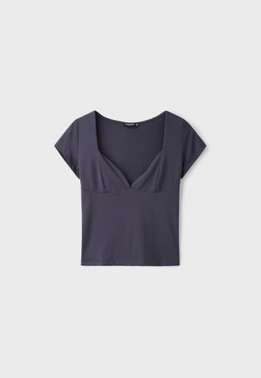 Polyamide V-neck cap sleeve T-shirt — Dark grey 7