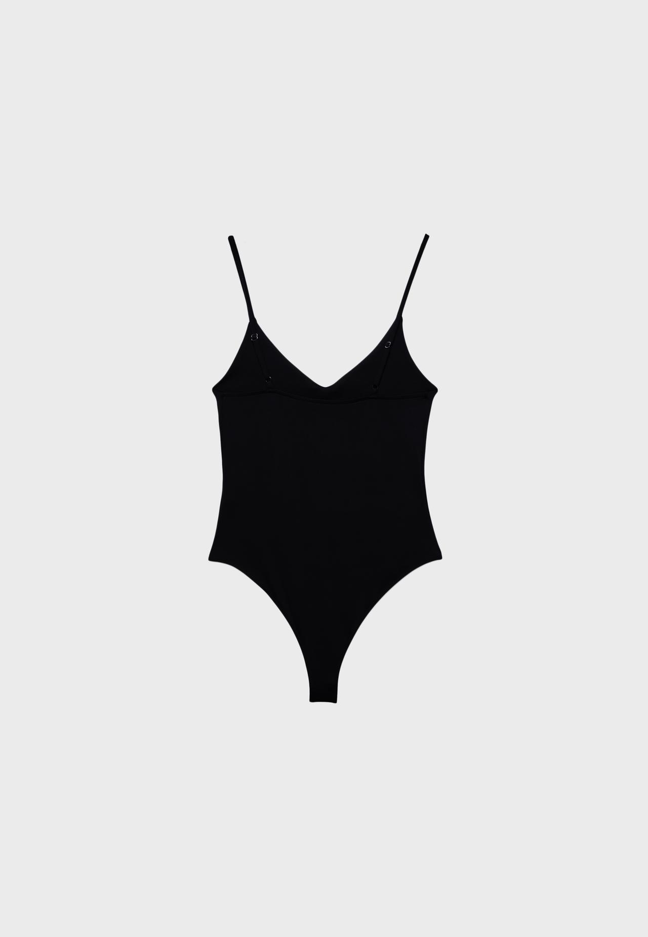V-neck bodysuit with straps — Black