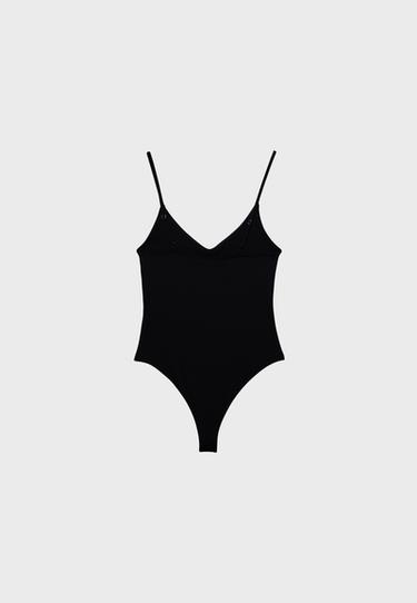 V-neck bodysuit with straps — Black 8