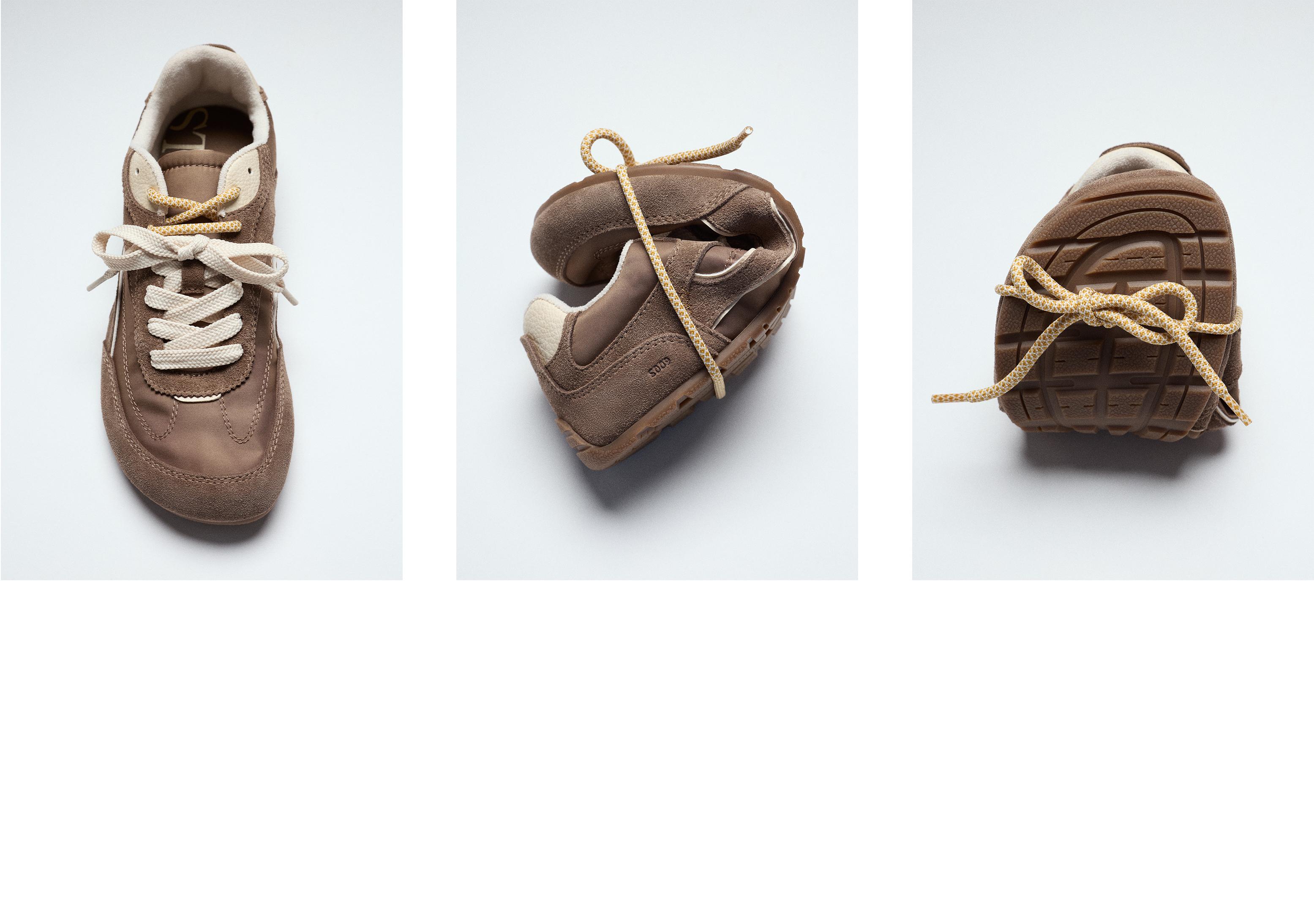 S009 Leather-detail barefoot trainers — BROWN