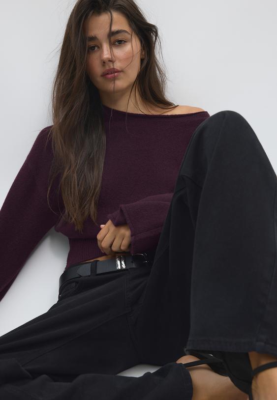 camisola de malha suave com faixa