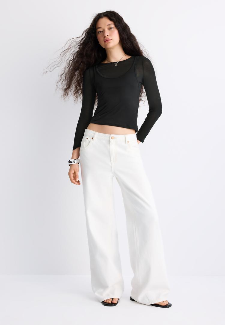 Stradivarius Tricou Ecocell Dublu Strat Negru L