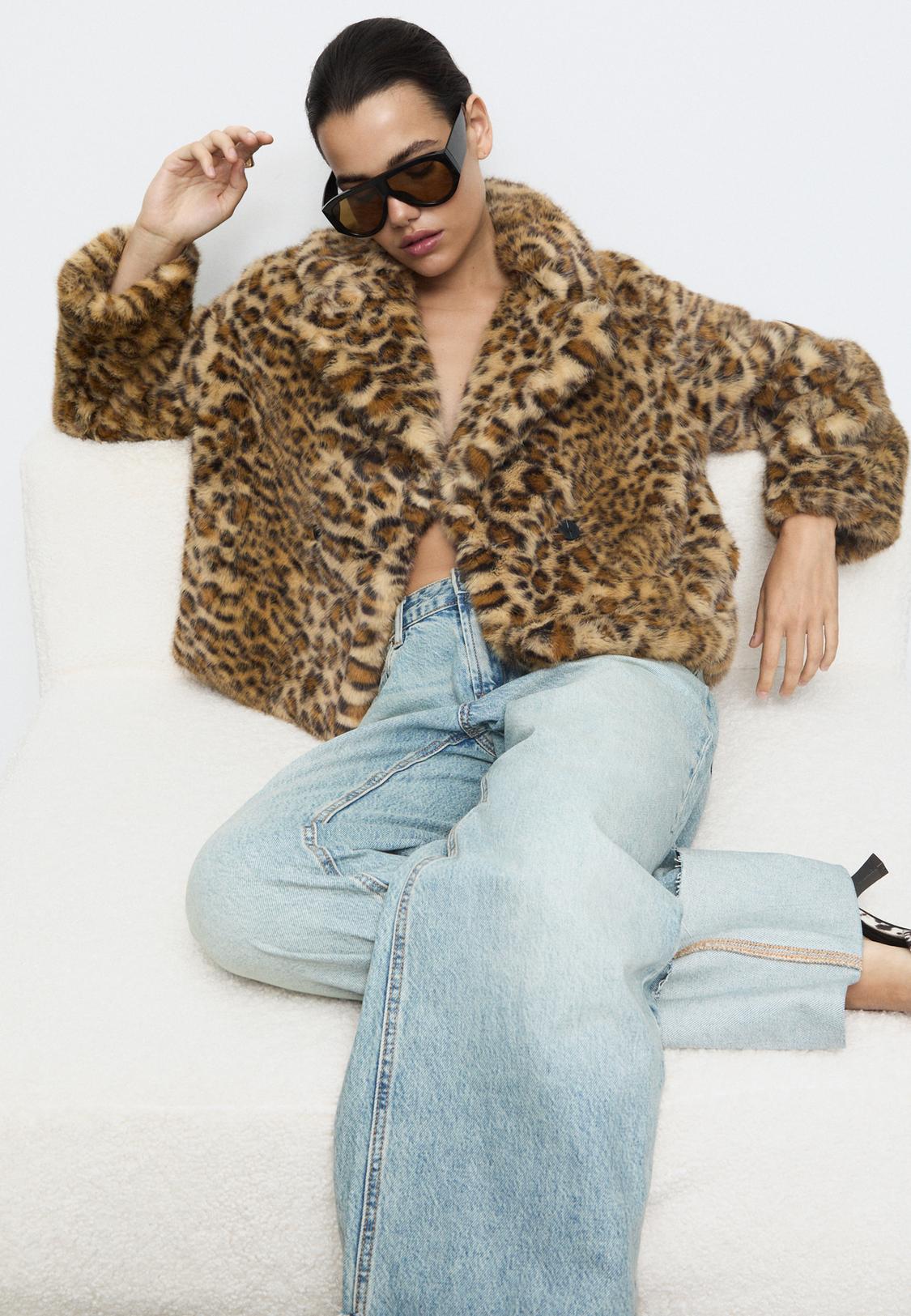 Blouson croisé fausse fourrure léopard Mode femme Stradivarius