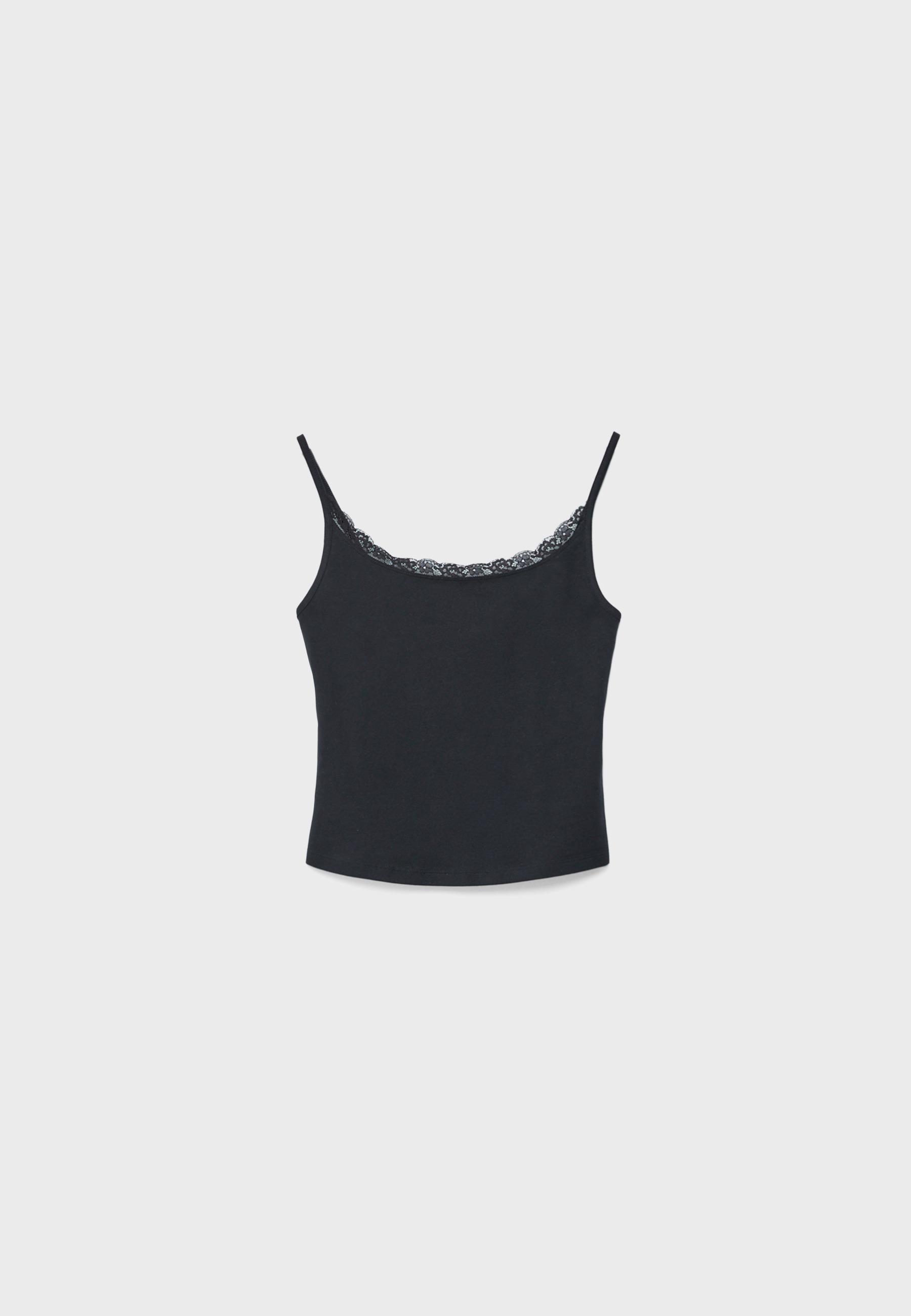 Lace trim strappy top — Black