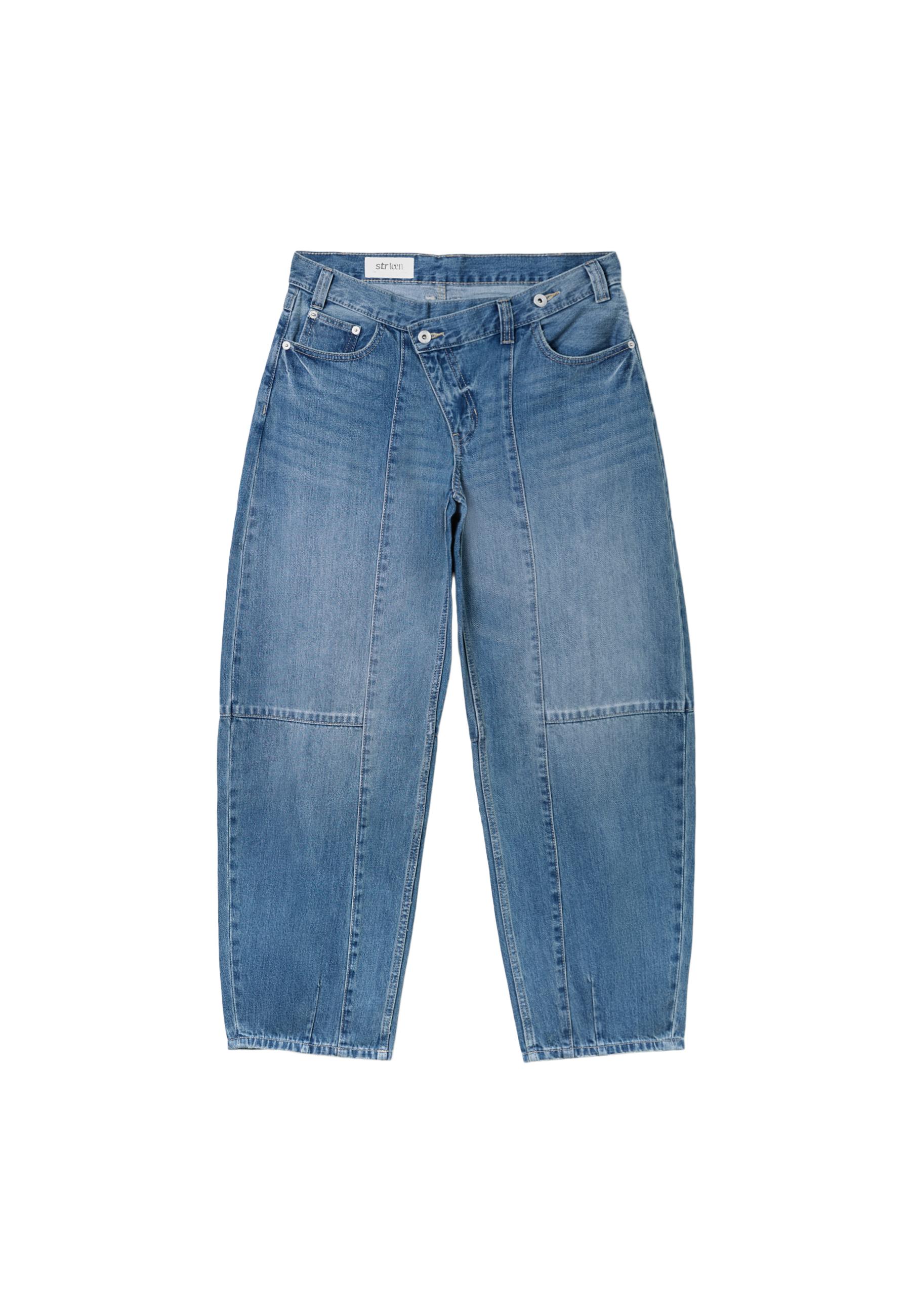 Stradivarius Kruvaze bel barrel jean görsel 8