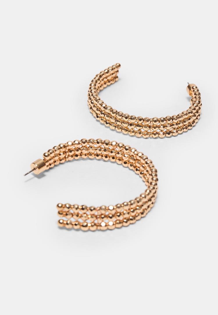 Stradivarius Σκουλαρίκια Κρίκοι Με Χάντρες Χρυσαφί Os φωτογραφία