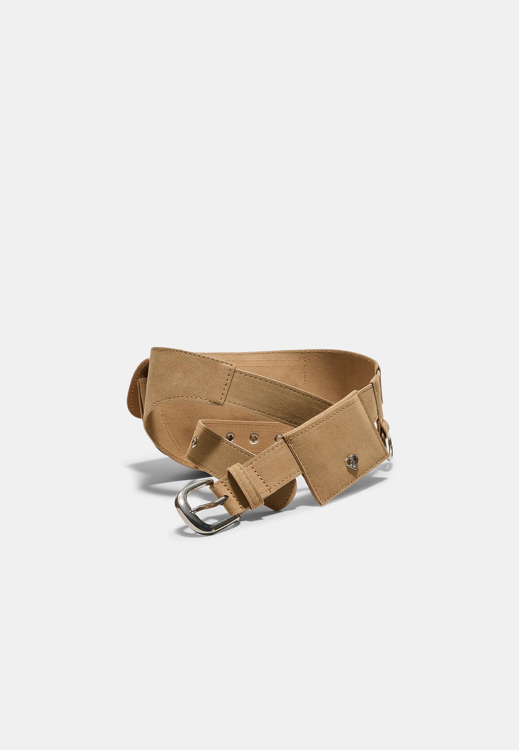 Suni süet zımbalı bel çantası kemer