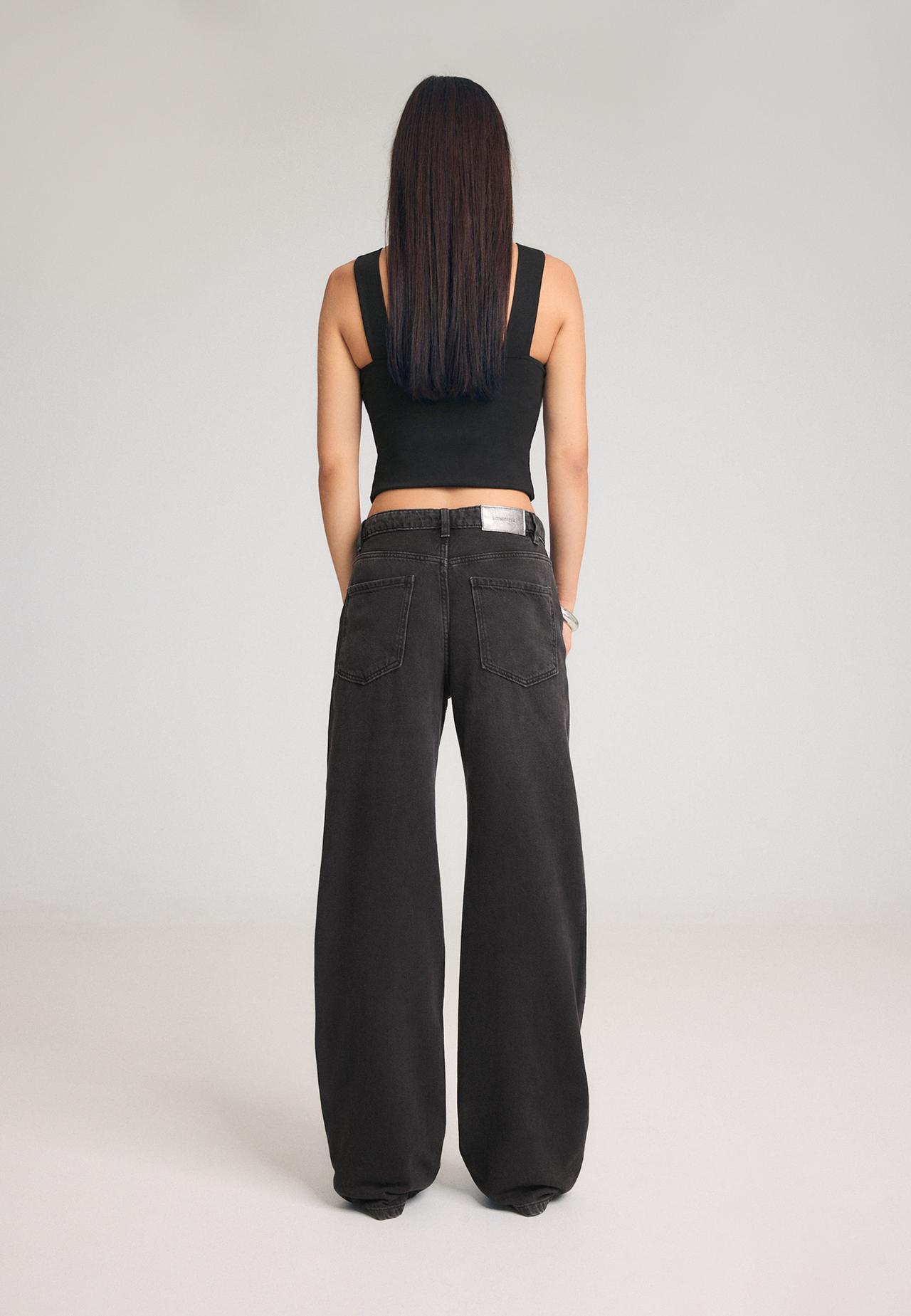 Straight-leg jeans with rhinestones — BLACK DENIM WASHED EFFECT