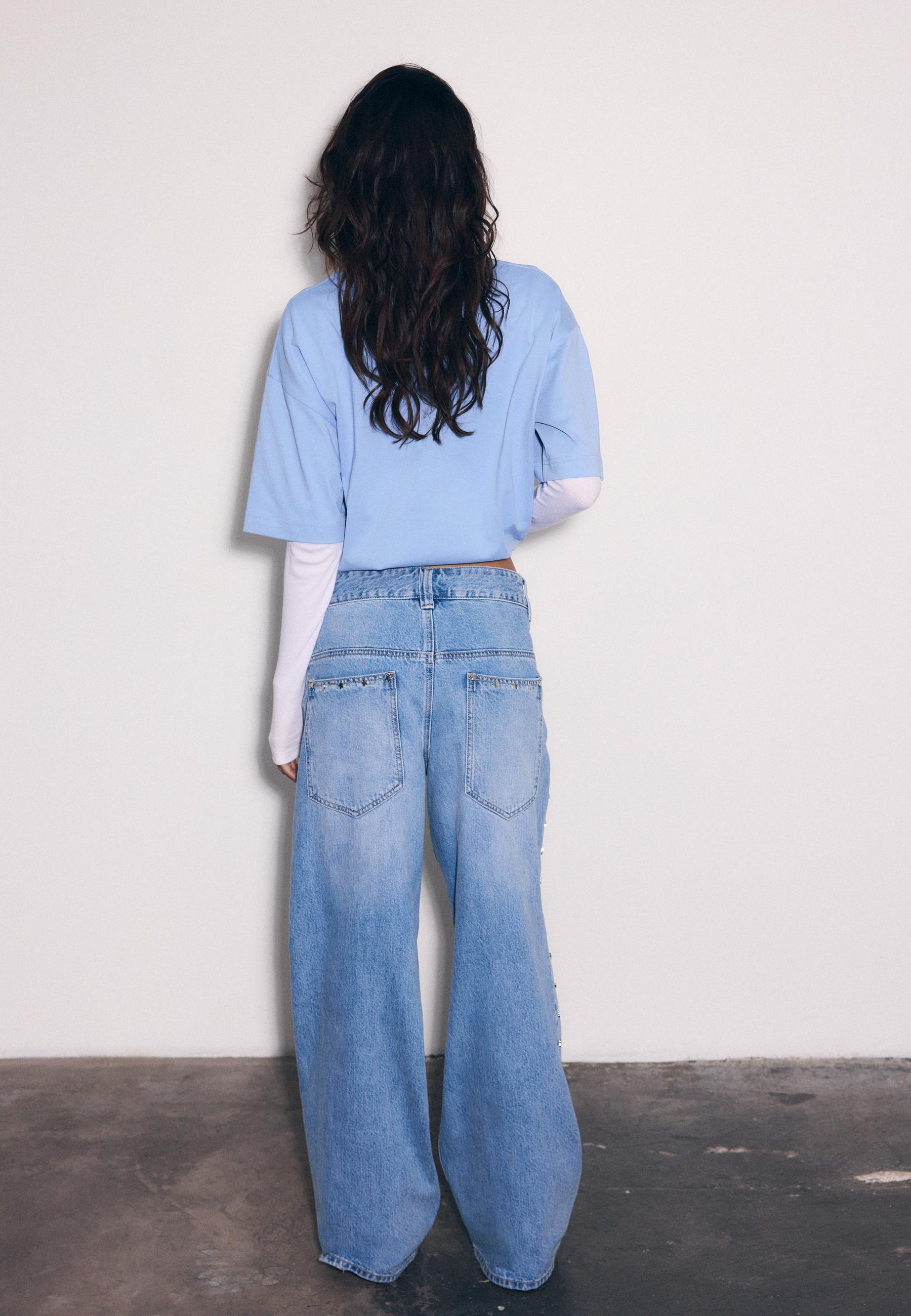 Yanları yıldız detaylı süper baggy jean - Görsel 5