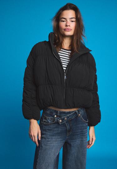 Padded high neck ruched jacket — Black 3