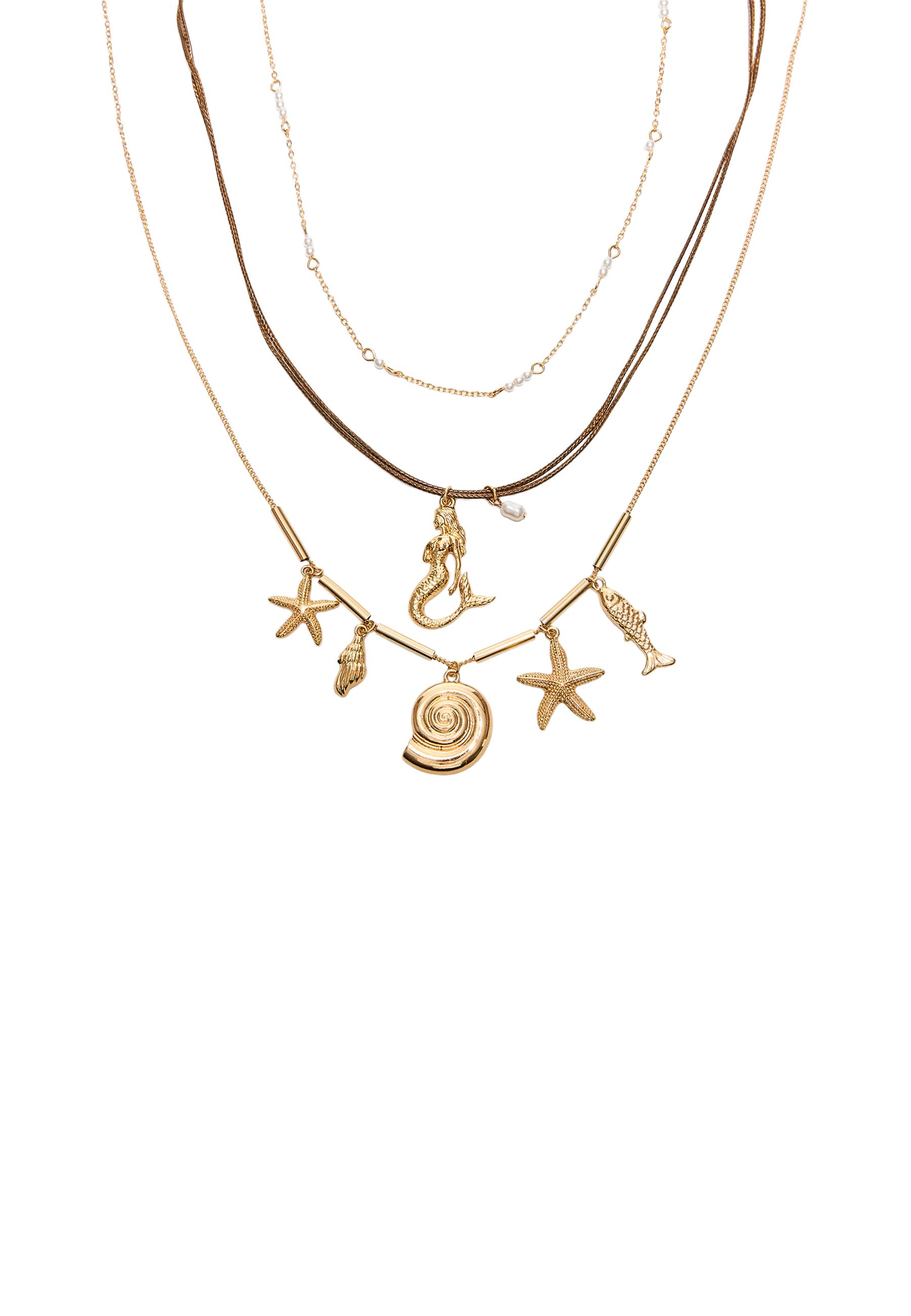 Set of 3 mermaid charm necklaces — Gold