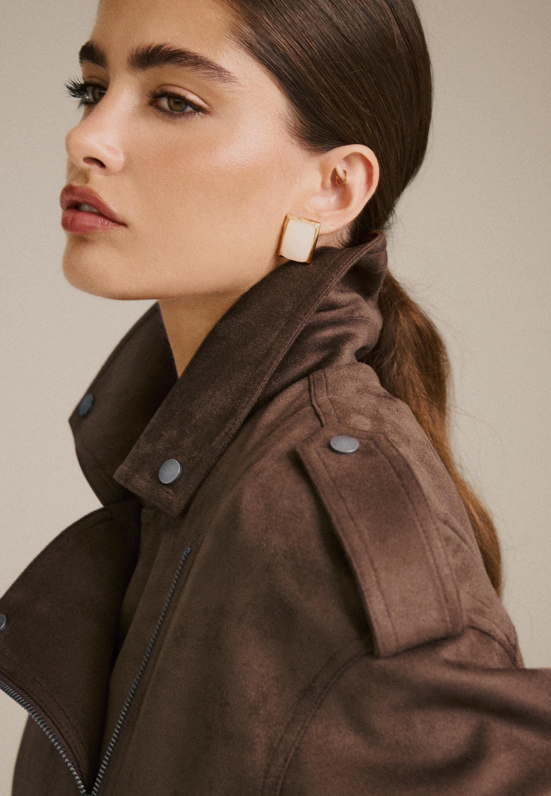 Biker jacket with belt — Brown