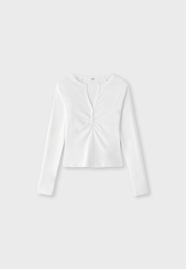 Long sleeve henley top — Ecru 7