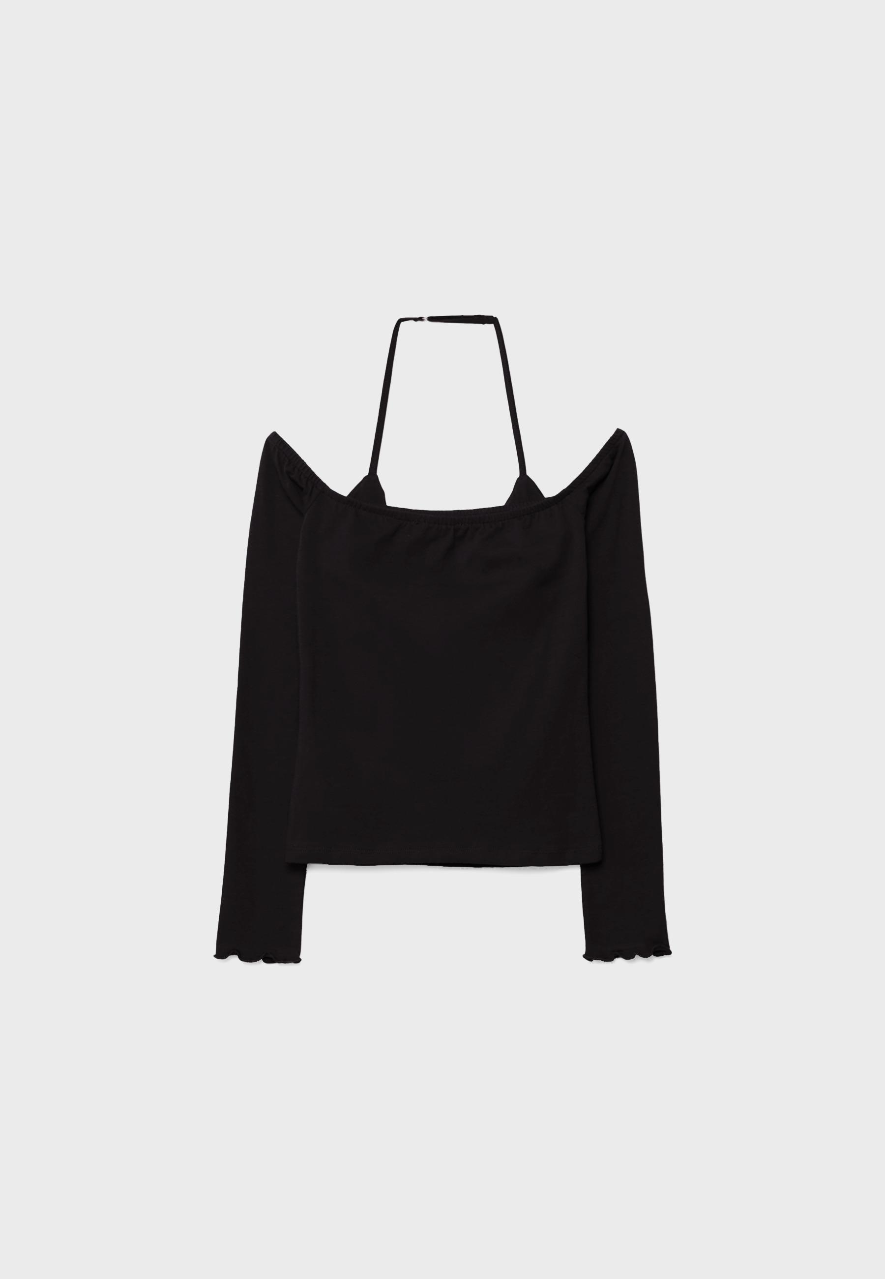 Long sleeve halter neck T-shirt — Black