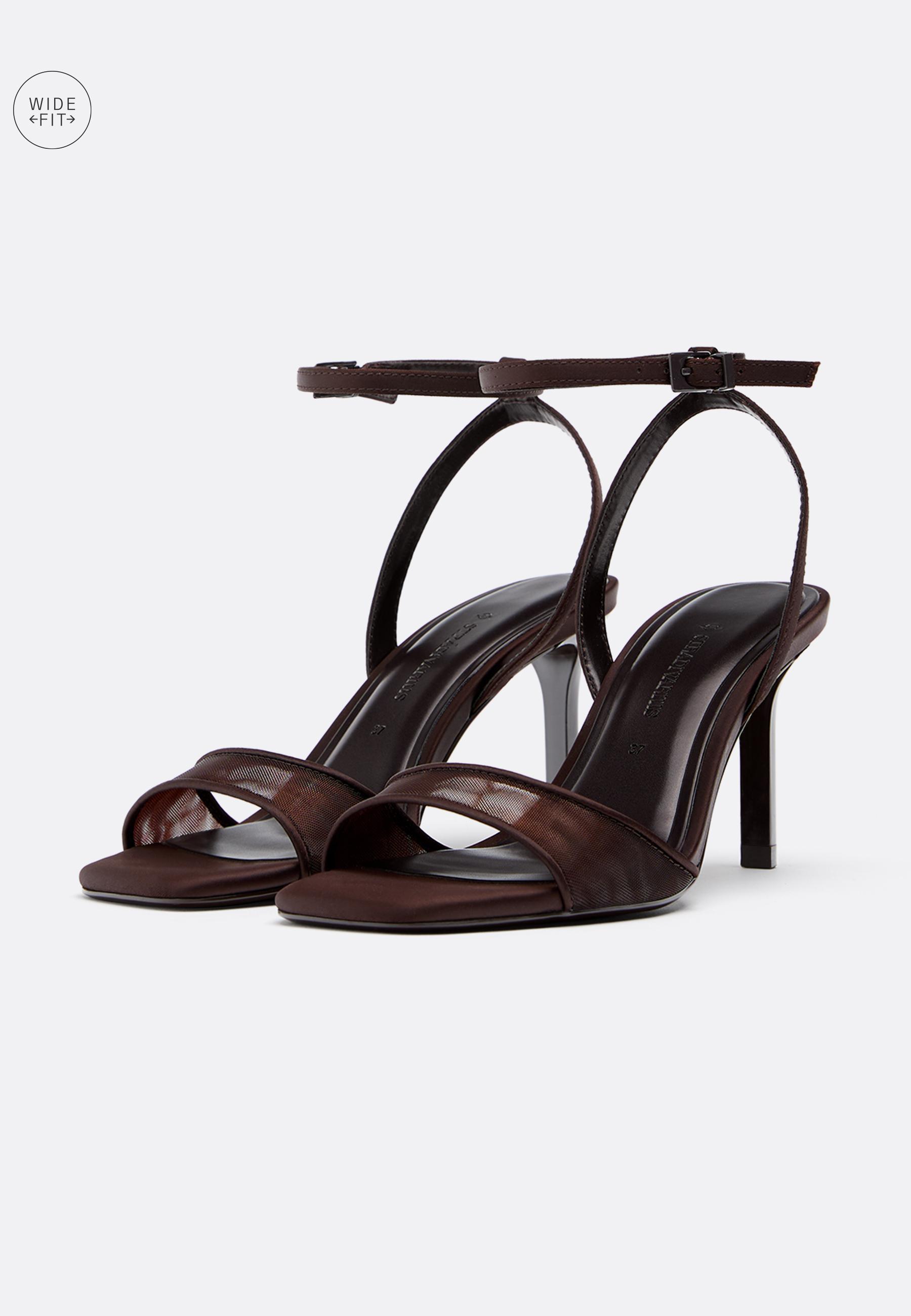 WIDE FIT. Mesh stiletto heeled sandals — BROWN