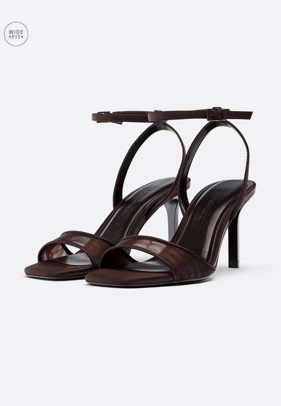 wide fit sandalen met smalle hak en mesh