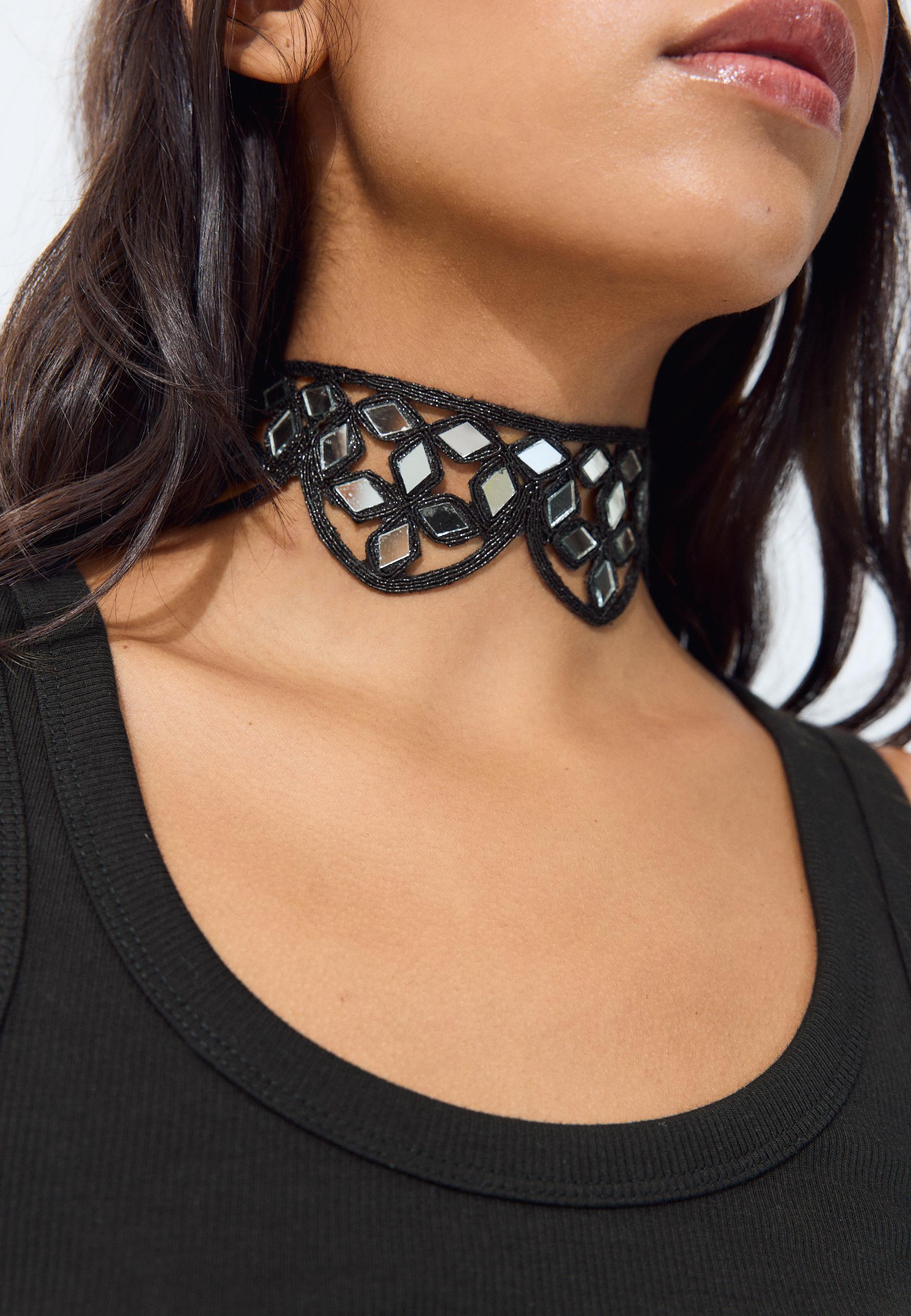 Scalloped mirror choker necklace — Black