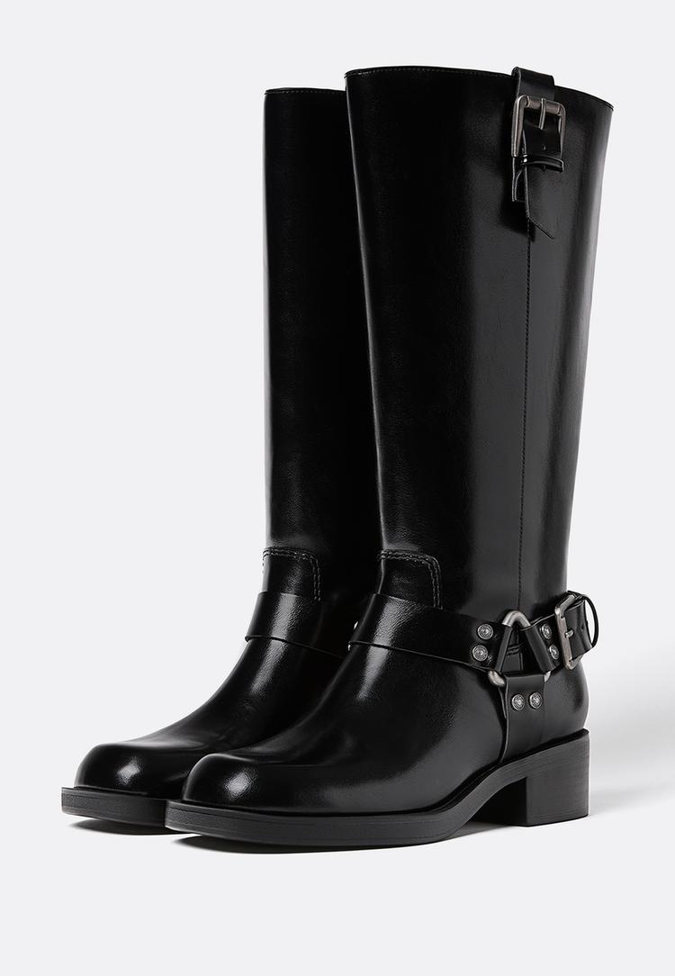 botas planas biker hebillas