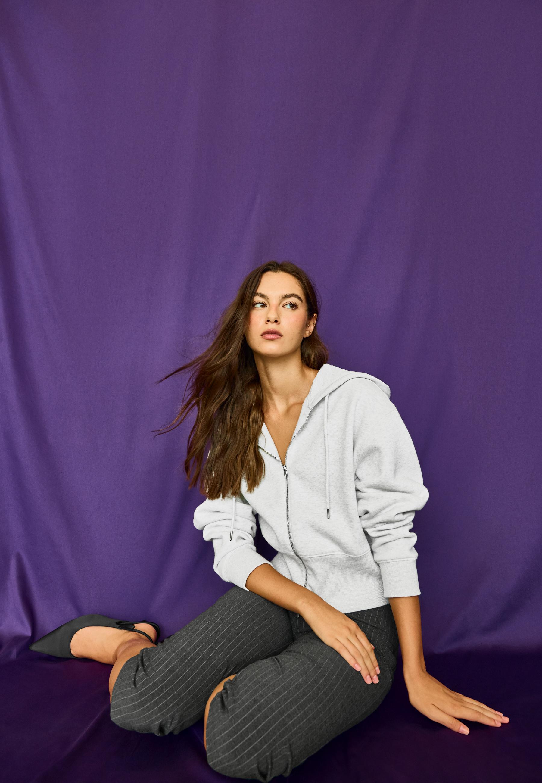 Zip-up hooded sweatshirt — Grey melange