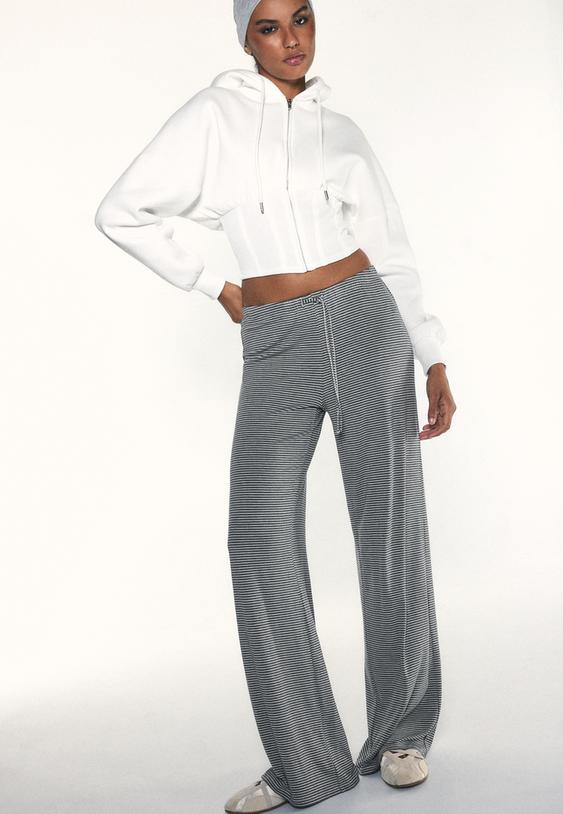 Stradivarius Striped Slim-Waist Joggers Grey Melange S
