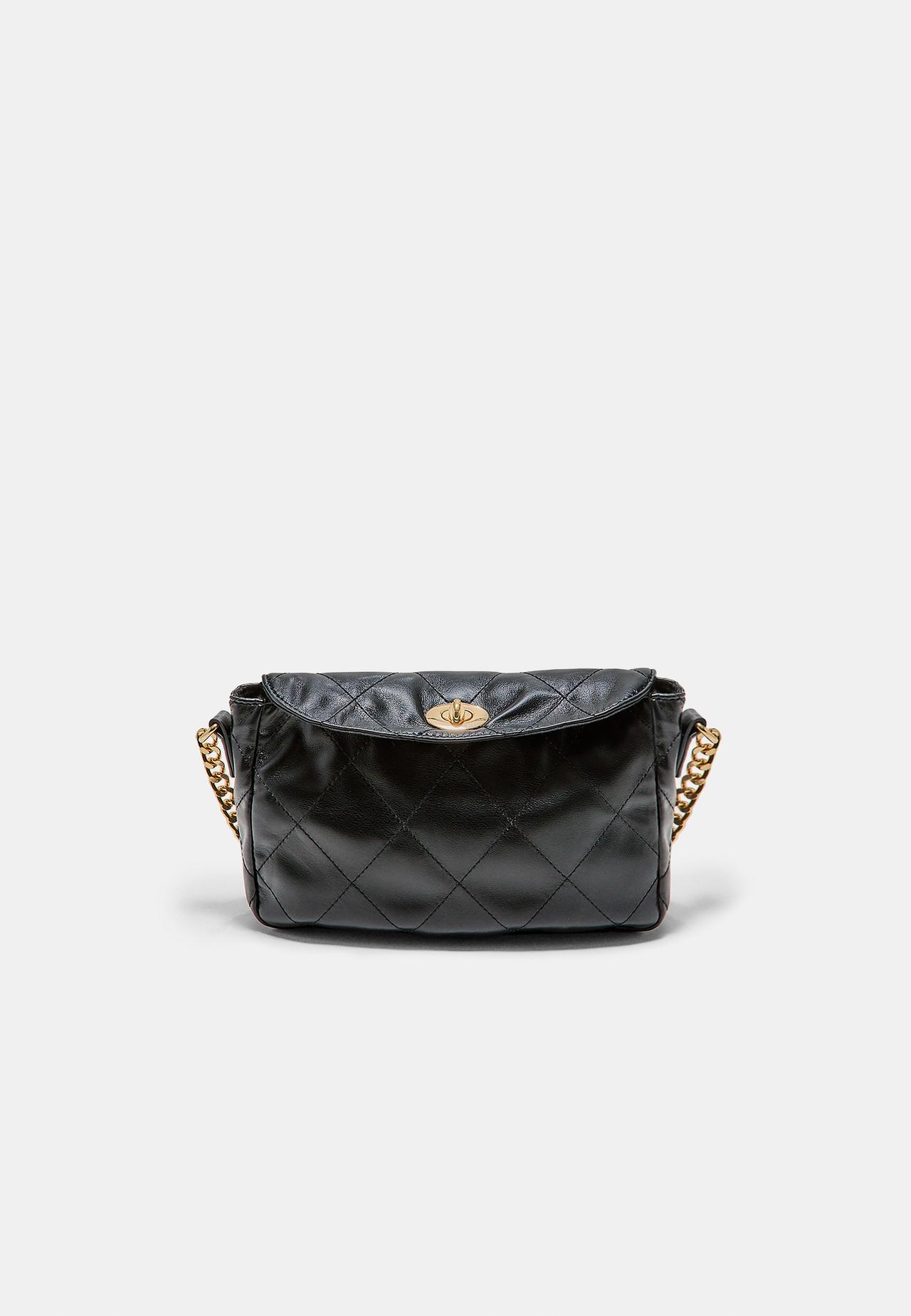 Quilted shoulder bag with chain — Black