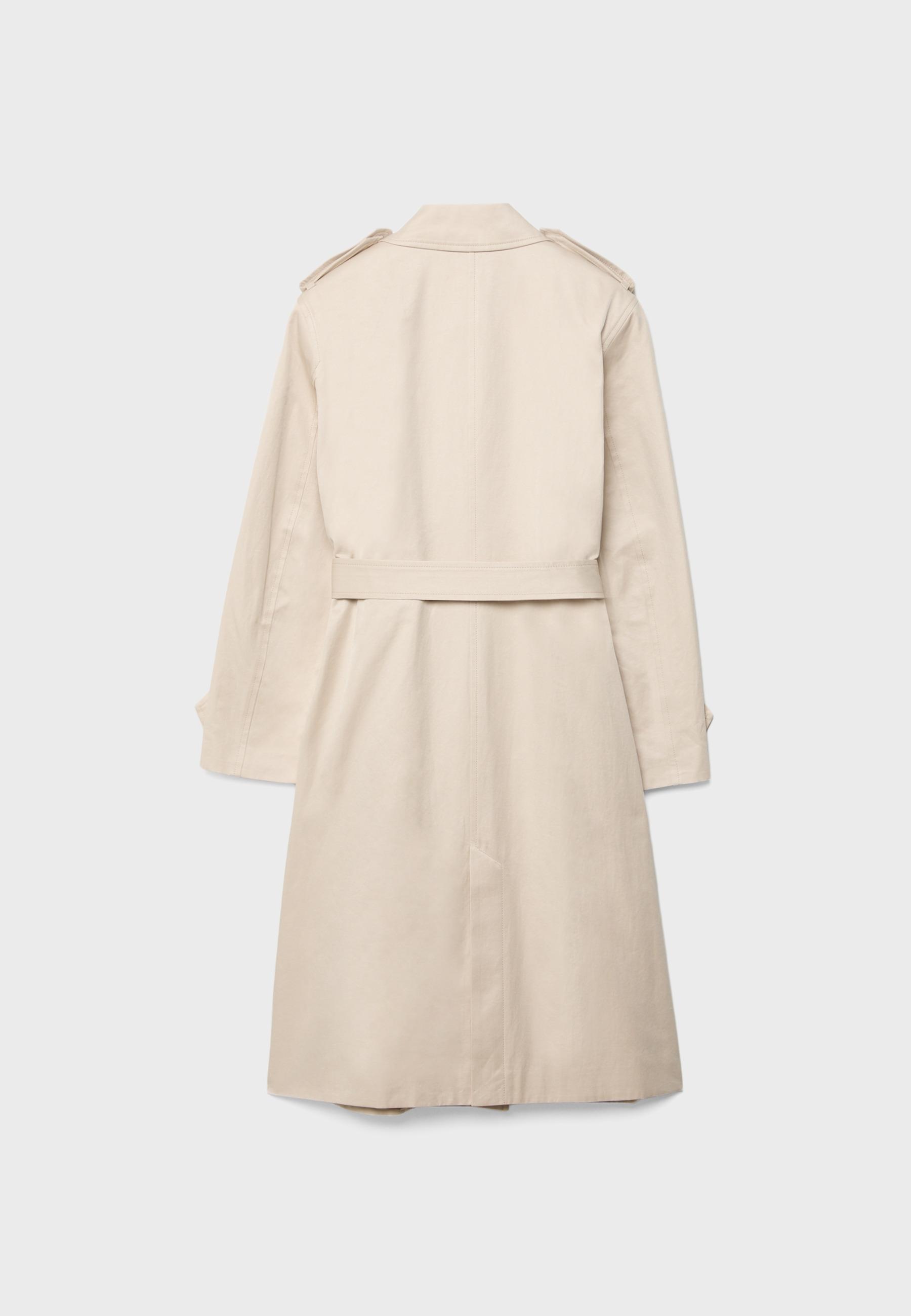 Long single-breasted trench coat — Stone