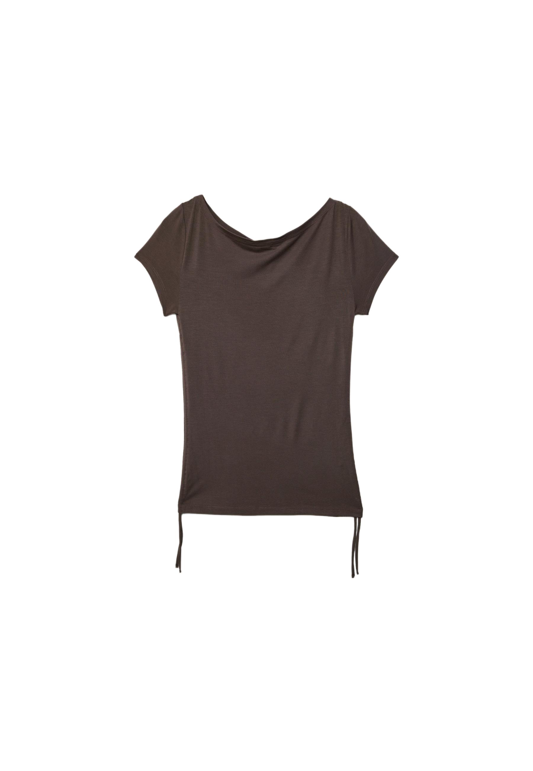 Short sleeve T-shirt with side ruching — Brown