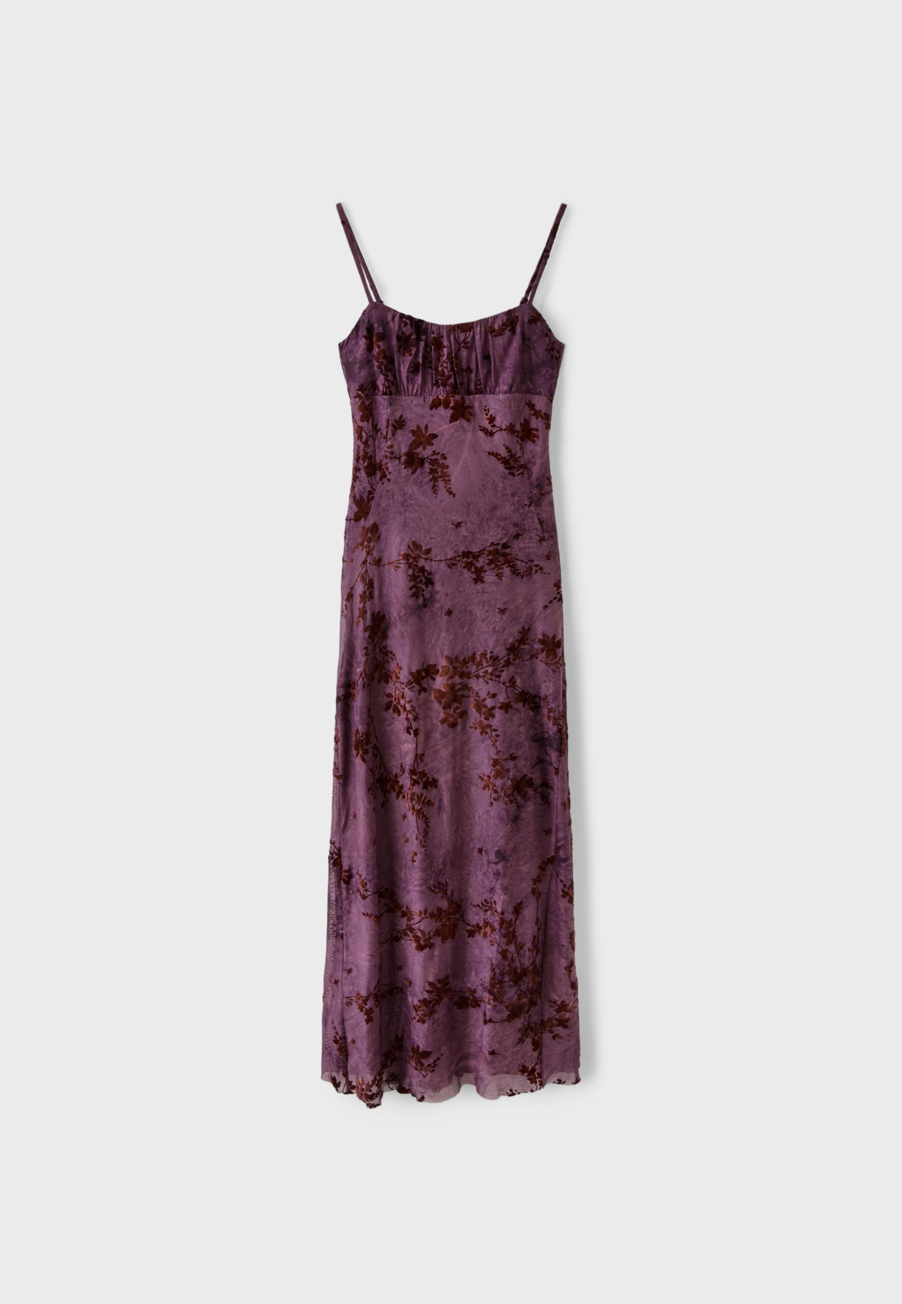 Flocked strap midi dress — Purple