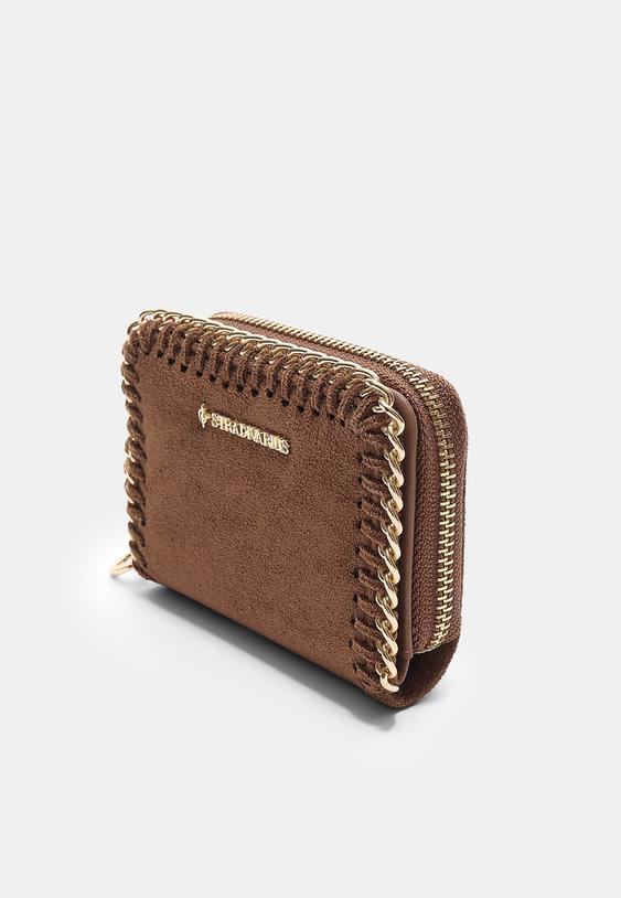 Stradivarius Chain Detail Purse With Zip Terracotta Os