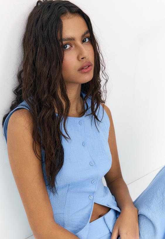 Stradivarius Gilet À Boutons Bleu S