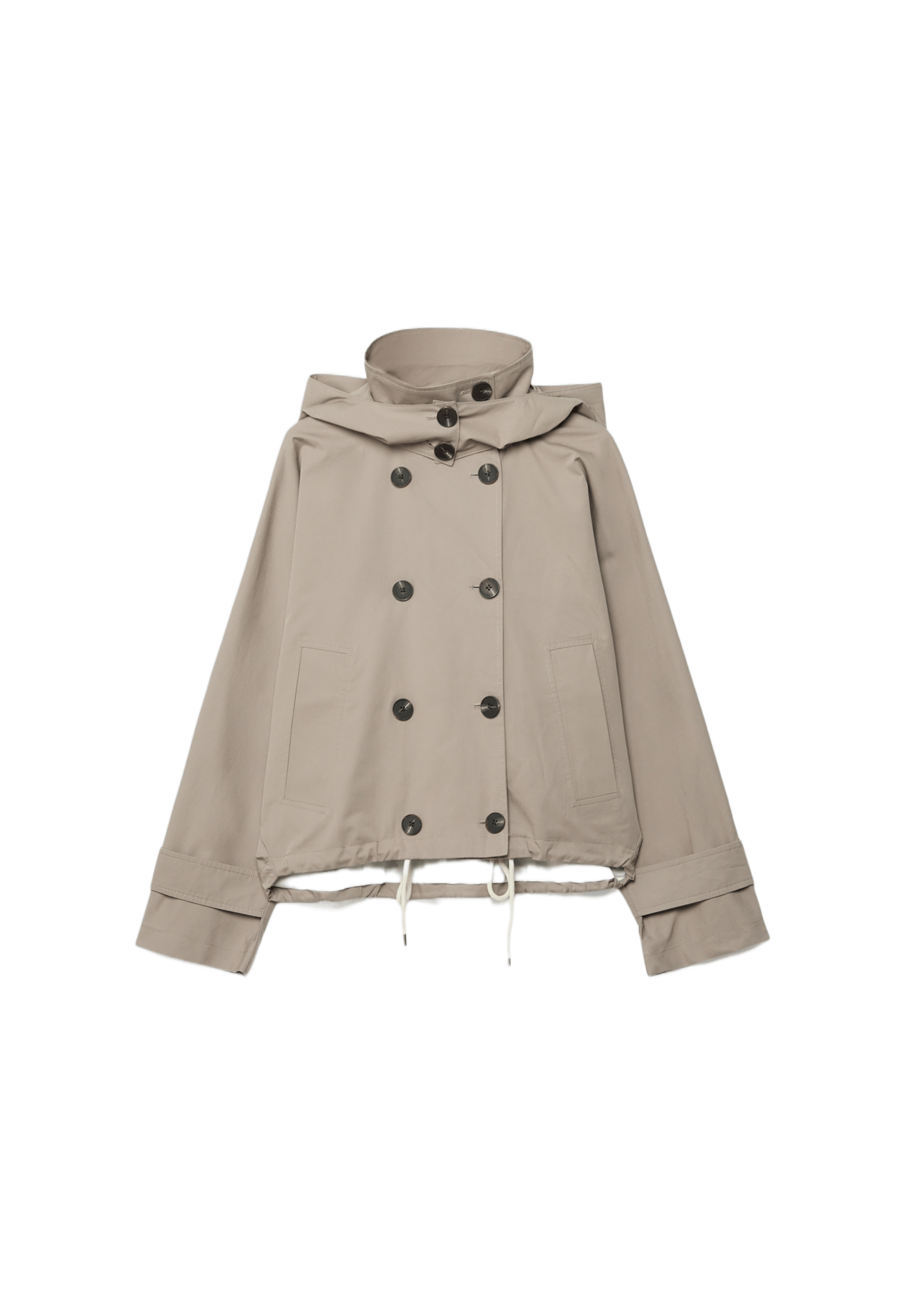 Short puff sleeve trench coat with detachable hood — Beige