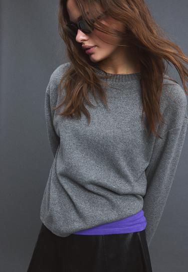 Knit round neck T-shirt — Dark grey 1