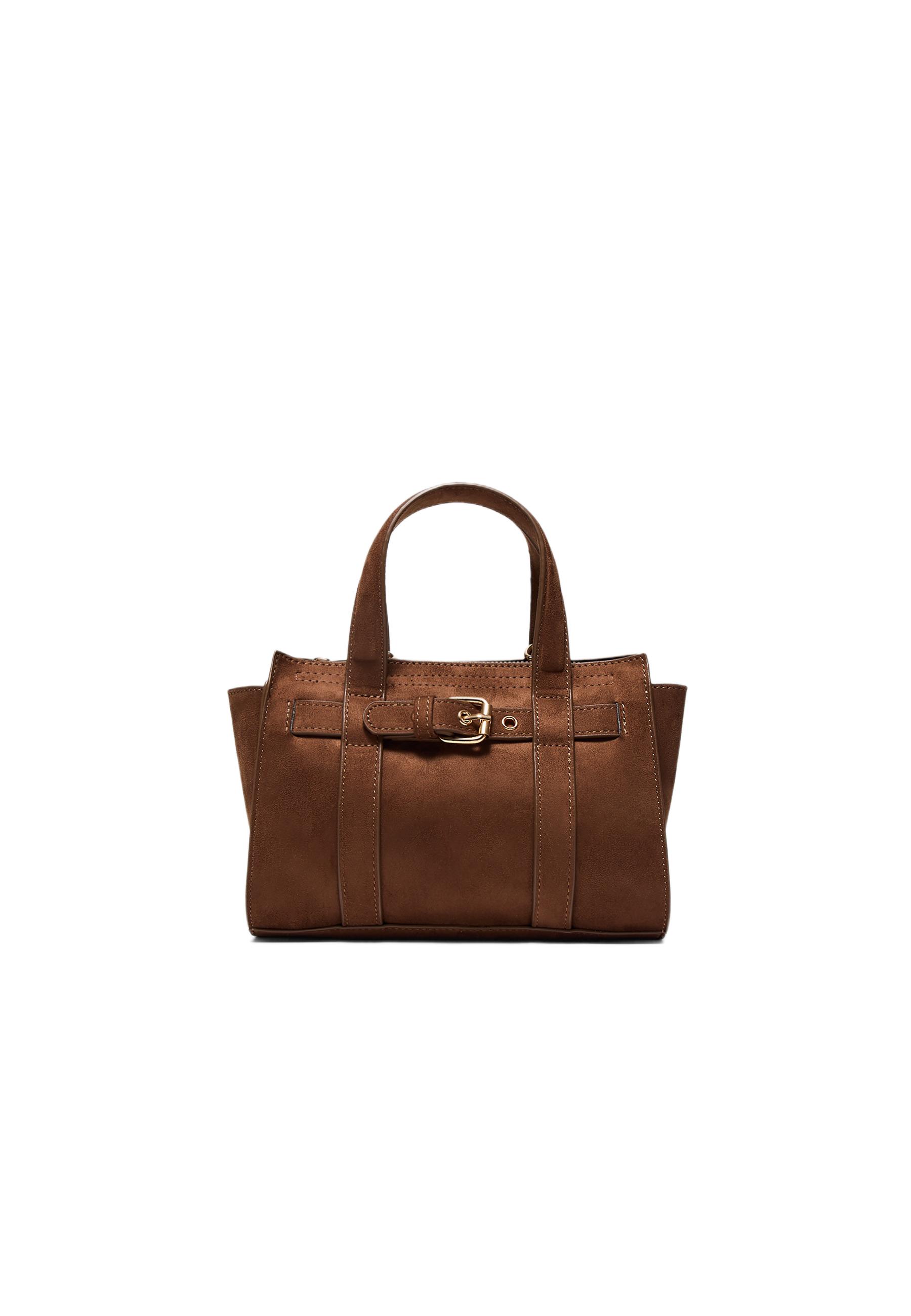 Mini tote bag with buckle — Brown