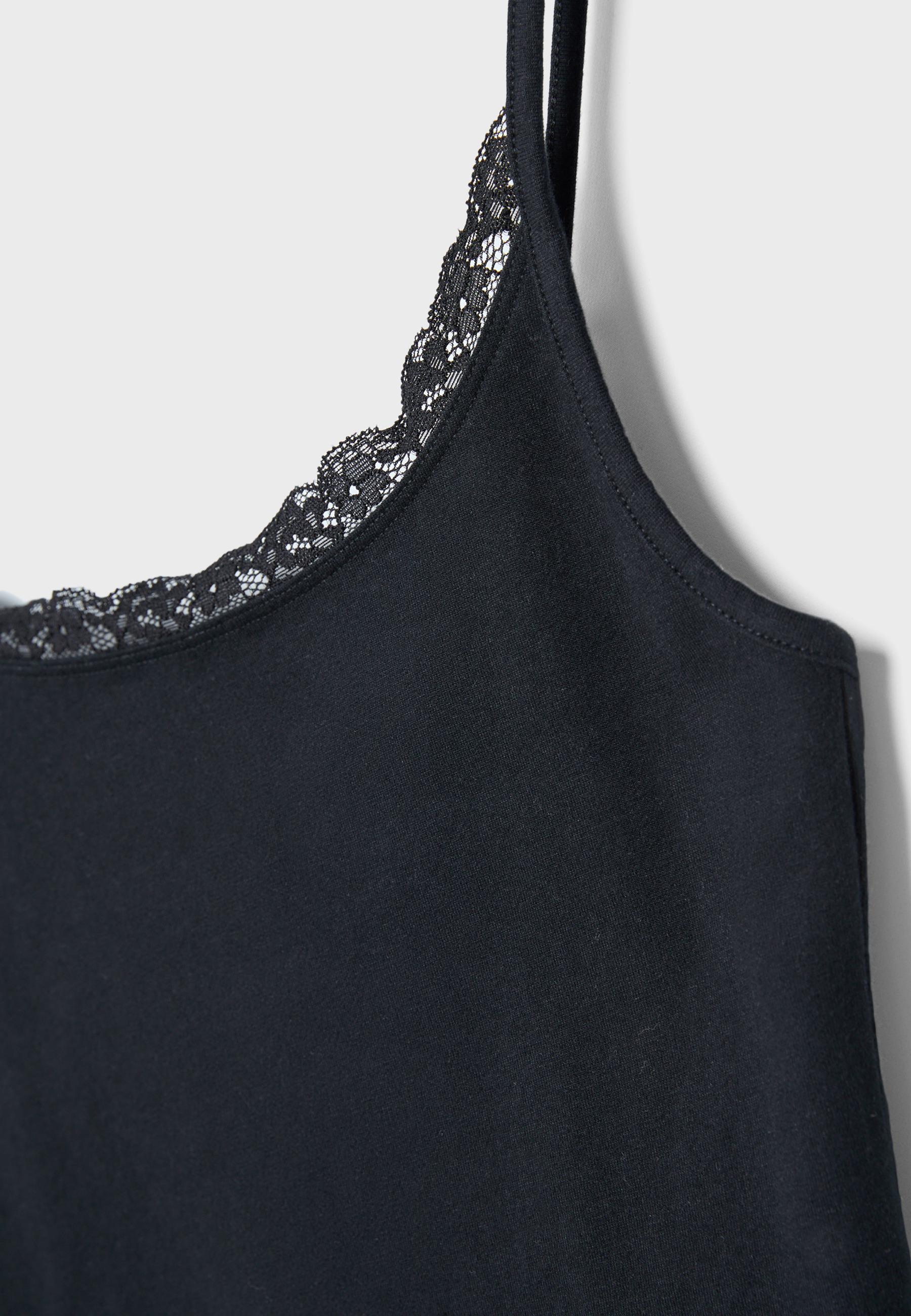 Lace trim strappy top — Black