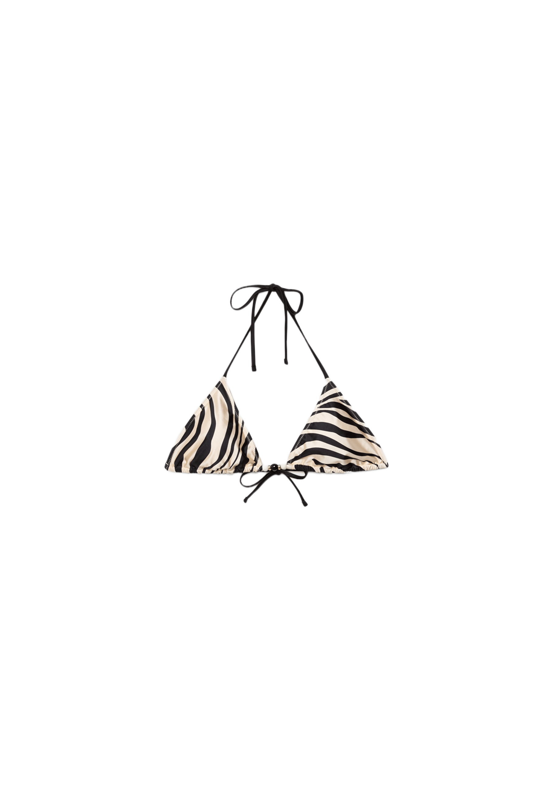 Printed satin triangle bikini top — Ecru