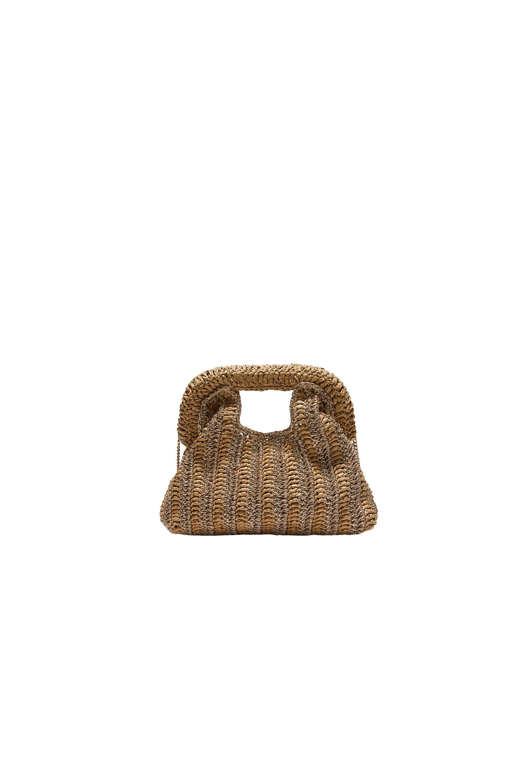 Metallic raffia bucket bag — Ecru