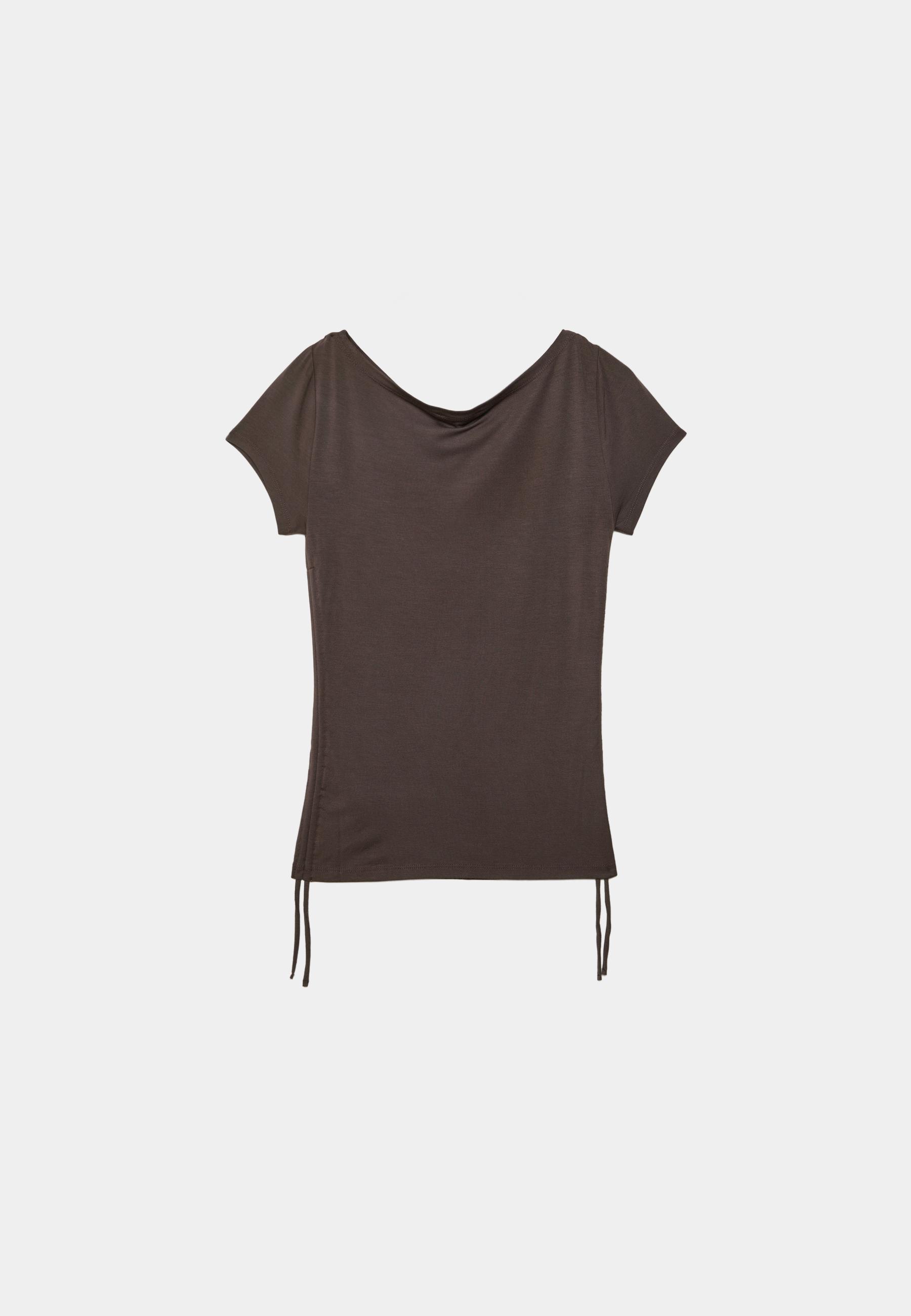 Short sleeve T-shirt with side ruching — Brown