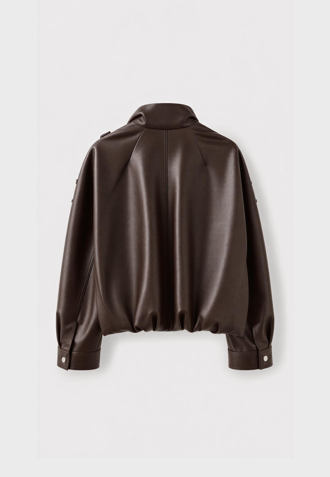 Oversize leather effect jacket — Brown